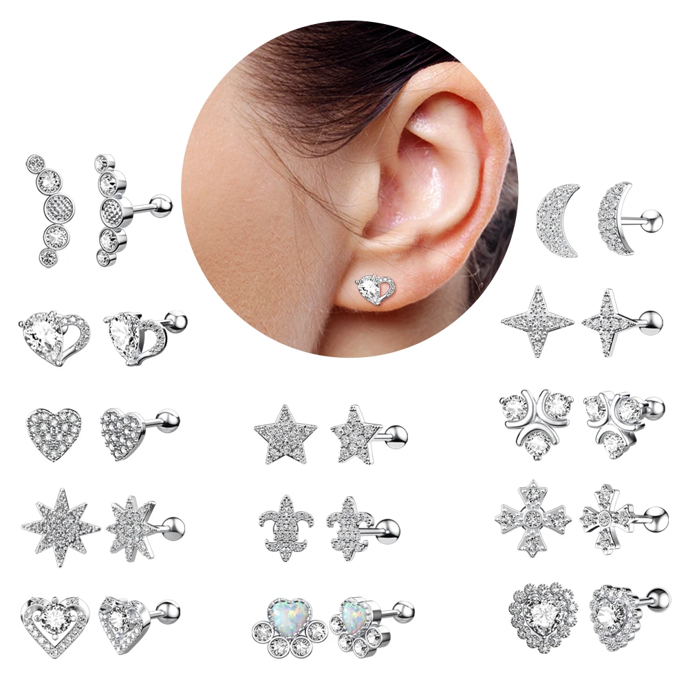Stainless Steel Ear Stud Women Stud Earrings CZ Lip Labret Helix Tragus Piercing 