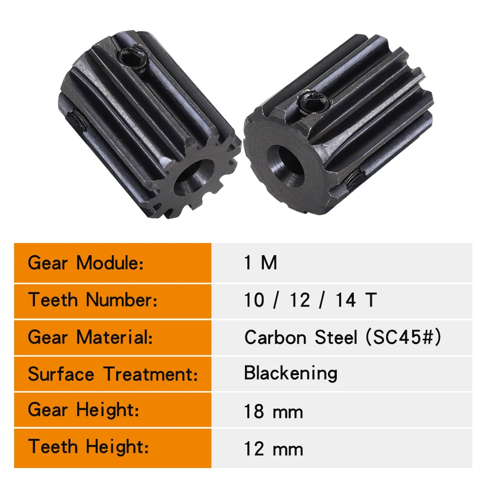 Module 1 Spur Gear 1M-10T/12T/14T SC45#Carbon Steel Material Motor Gear Bore Size 4/5/6/6.35/7 mm Transmission Accessories motor gear transmission gear