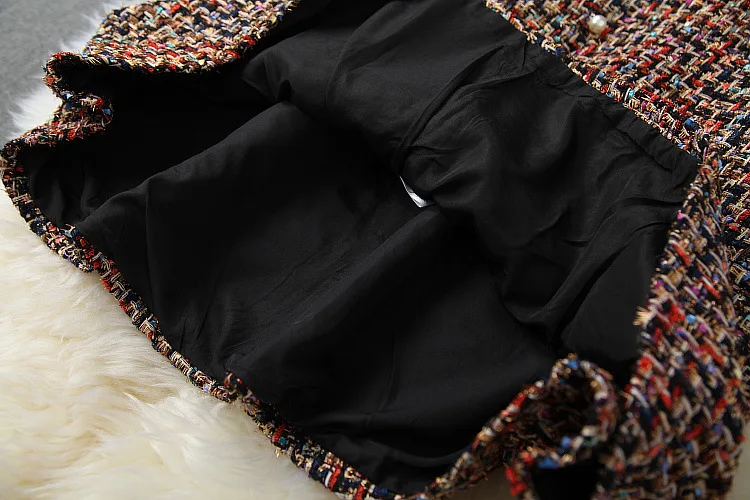 Женский зимний комплект из двух предметов, черный вязаный пуловер+ трапециевидная длинная твидовая юбка, жемчужный однобортный костюм с юбкой в клетку