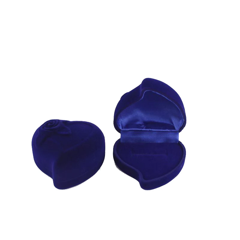 All Blue Модная коробка для колец в форме персика, красная, черная, Синяя бархатная коробка для хранения колец в виде цветов, Подарочная коробка для украшений на день рождения, 30 шт - Цвет: All Blue