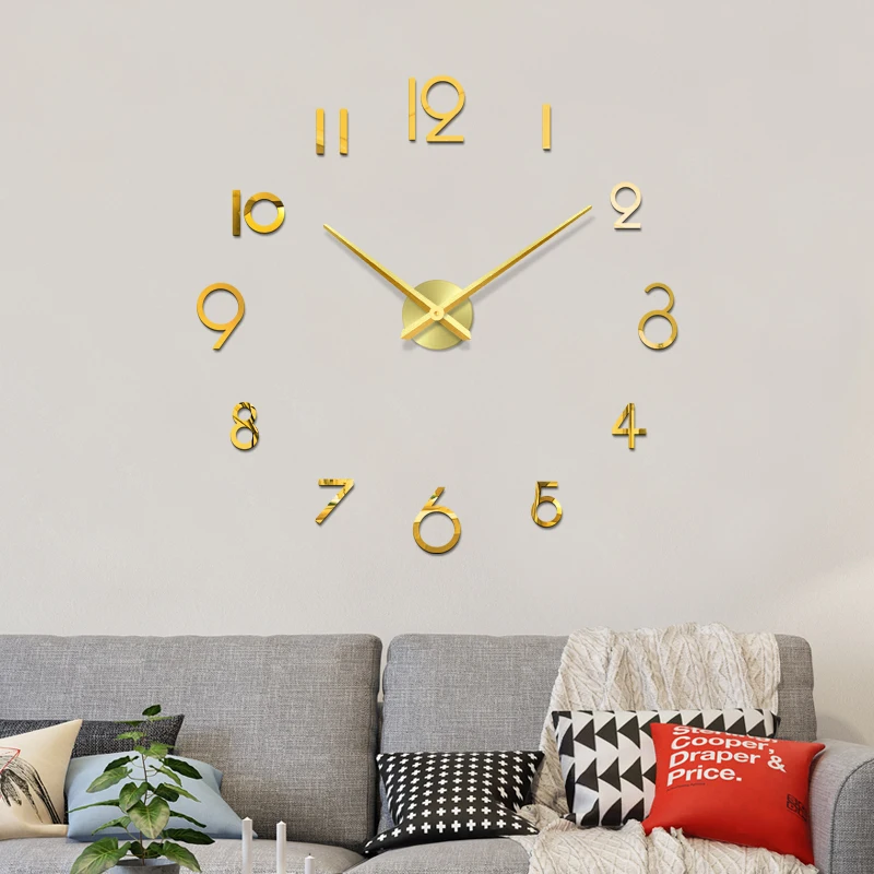 48 Inch Fashion 3D big size wall clock mirror sticker DIY brief living room decor meetting room wall clock diy sticke
