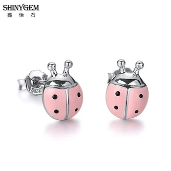 ShinyGem Fashion 9mm Exquisite Small Cute Ladybug Stud Earrings Pink/Red Charm Insect Ladybug Style Earrings For Women Girl Gift