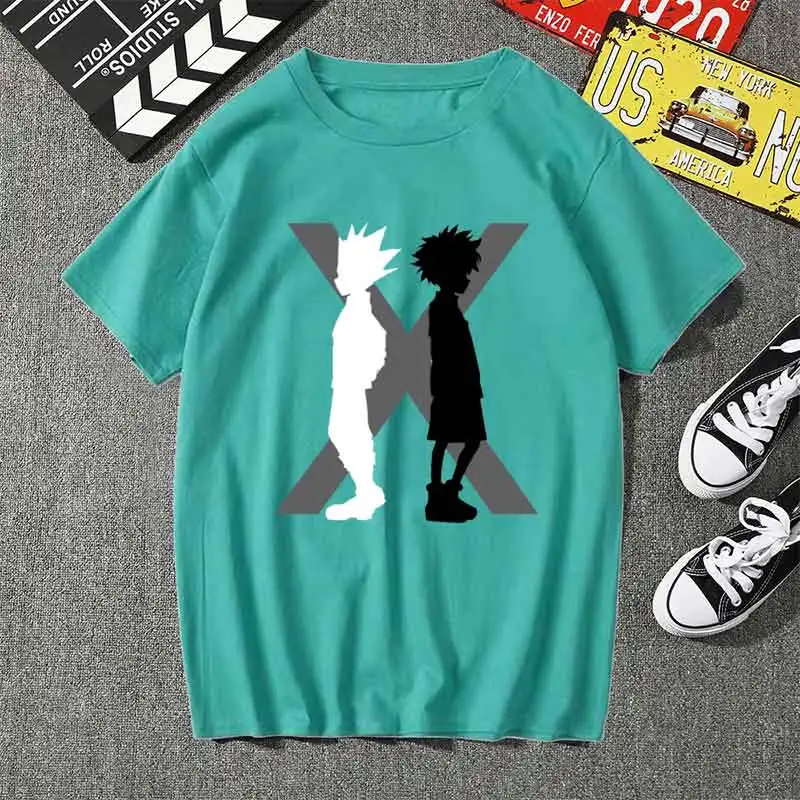 

Gon and Killua Vintage Hunter X Hunter Tshirt Short Sleeved Cotton Tee Men Summer Killua Zoldyck T-shirt Anime Manga Japan