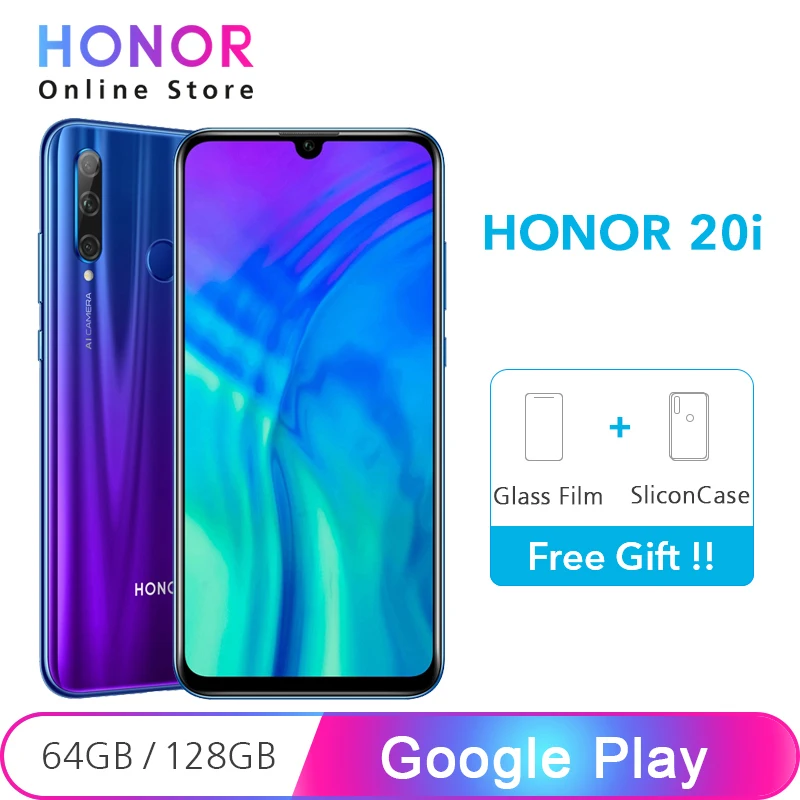 Google Play Honor 20i 64 Гб/128 Гб Смартфон фронтальная 32 Мп задняя 24 МП Тройная камера Kirin 710 6