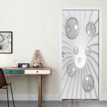

3D Space White Ball Sticker Mural Poster Living Room Study Room Decor Door Sticker PVC Self Adhesive Waterproof Wallpaper Decals