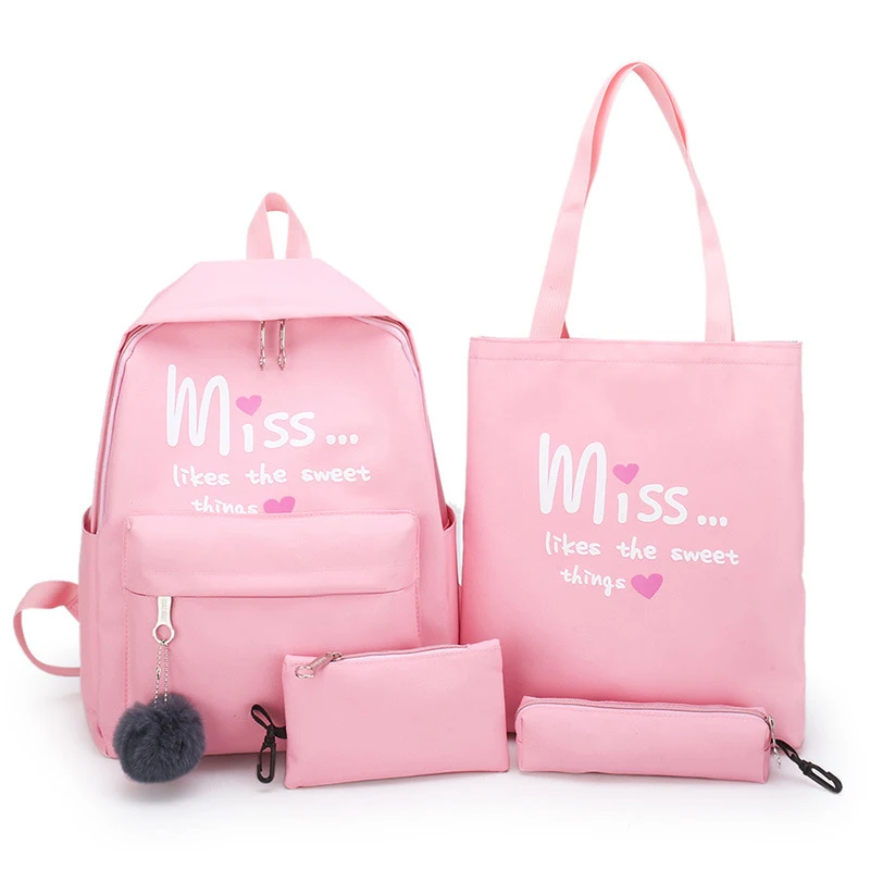 MoneRffi 4 шт./компл. Для женщин школьные рюкзаки из нейлоновой школьная сумка для подростков; обувь для девочек; обувь для студентов; сумка для маленьких мальчиков портфель Sac A Dos Bolsas Mochilas - Цвет: Pink