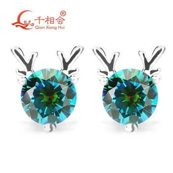 

925 silver Milu deer earrings with one-time forming mixed special color 5mm round shape cz stone ear stud Earing