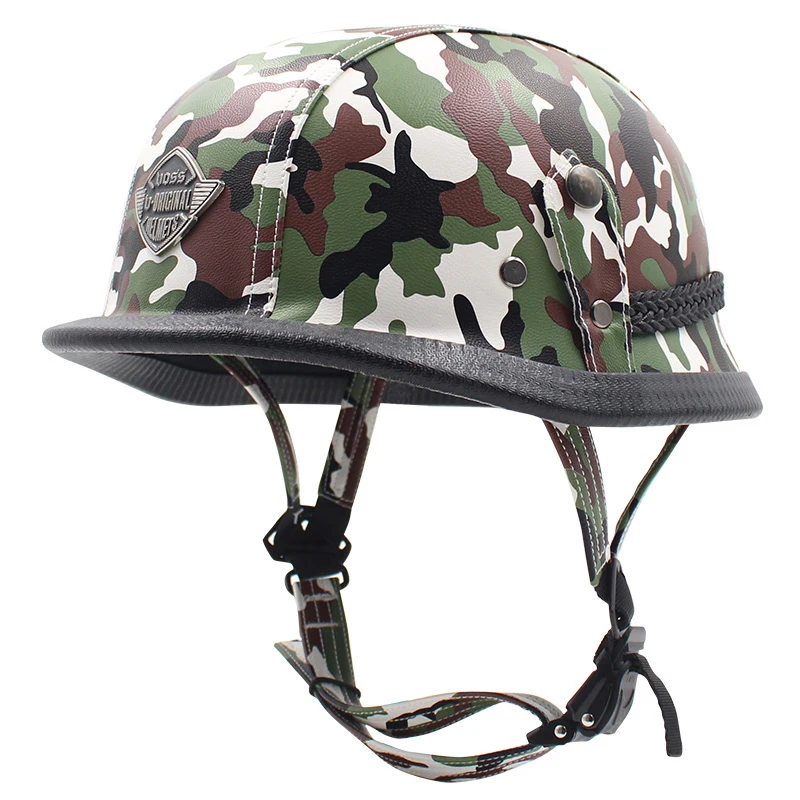 

Retro Harley Helmet Locomotive Electric Motorcycle Handmade Spring and Summer Helmets German Safety Hat for Men and Women