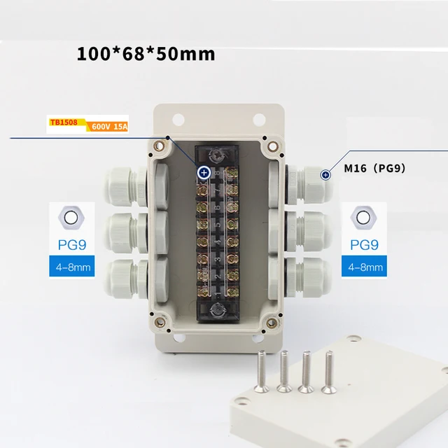 35A 600V 3 Pins Terminal Blocks with Gland Connectors Sealed  Enclosure Case Project Junction Box 100x68x50mm 3in 3out