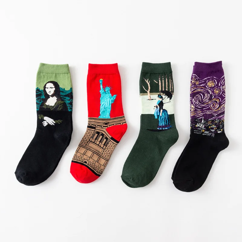 3d viscose funny socks meia sokken calcetines mujer skarpetki harajuku sheer vangogh algodon printed skarpety streetwear art