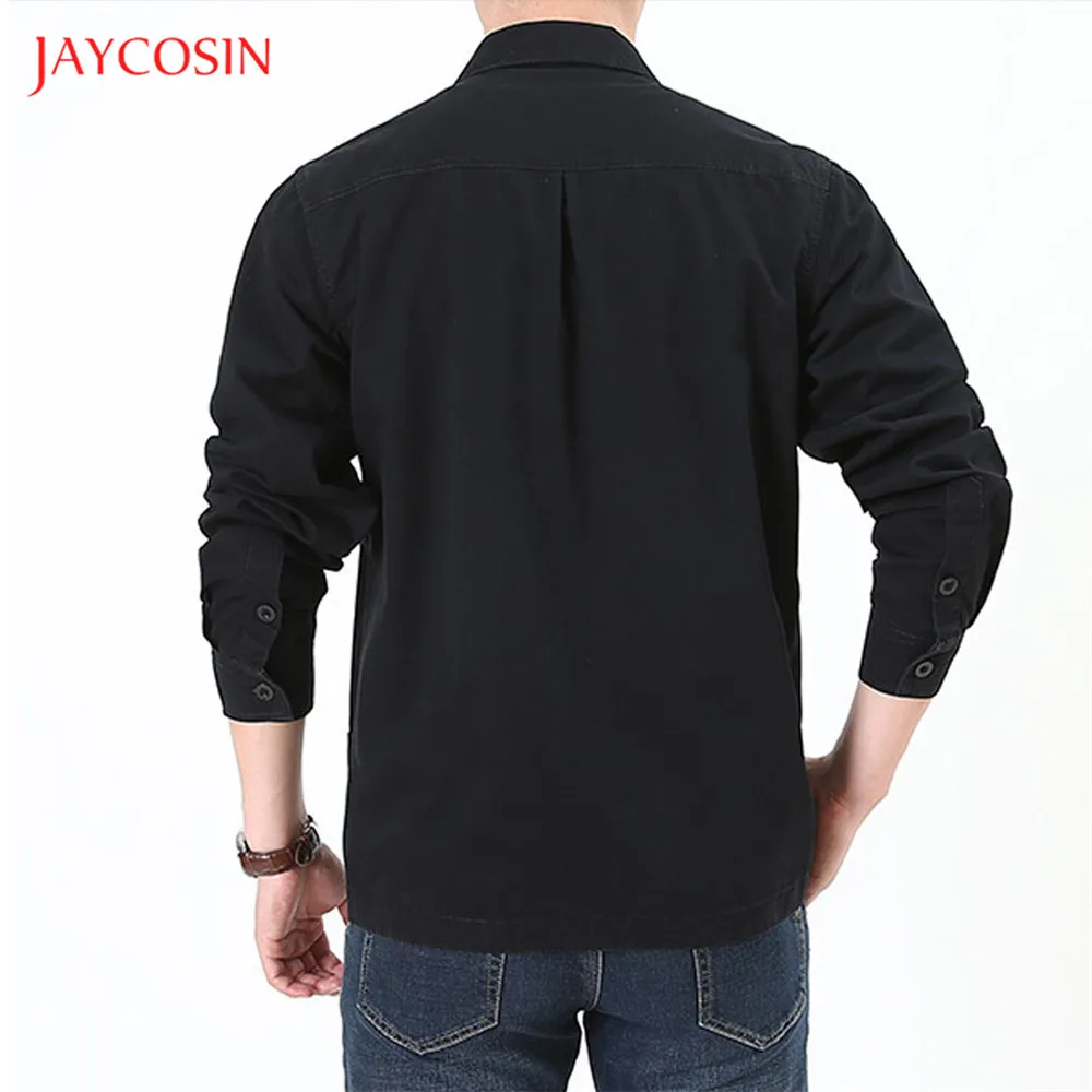 Joycosin, мужская рубашка, зимняя оснастка, Мужская одежда, одноцветная, с карманом, длинный рукав, воротник с отворотом, мужские топы, официальная рубашка, куртка