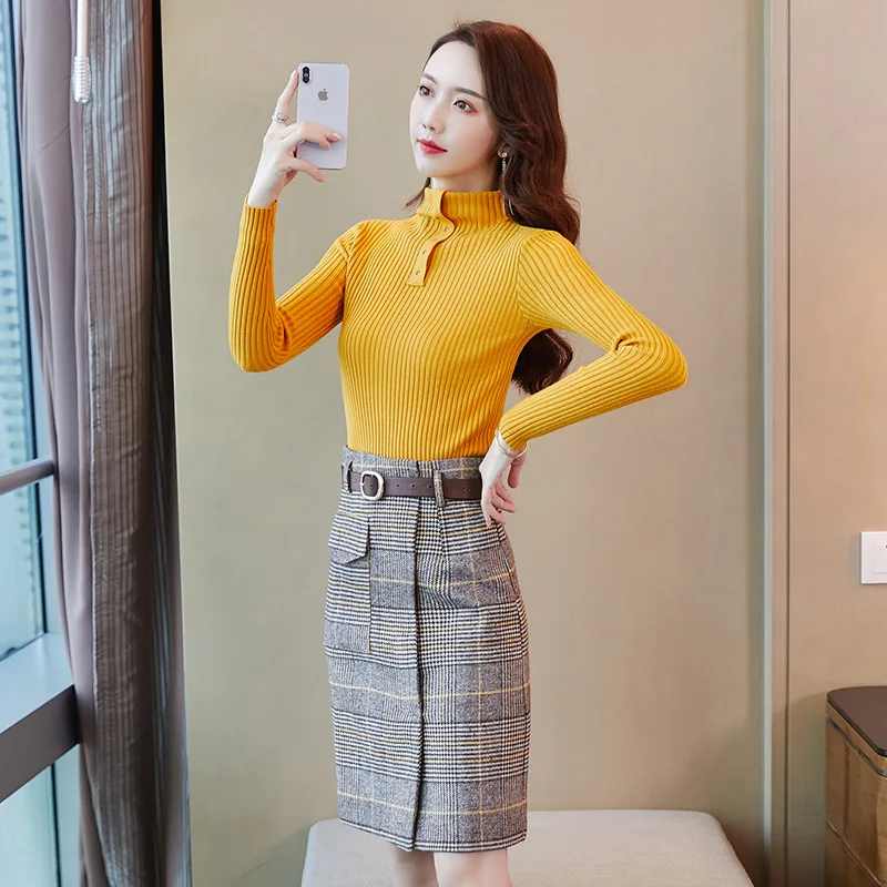 

Fashion Set 2020 Spring New Style Korean-style WOMEN'S Knitwear Skirt Two-Piece 9487