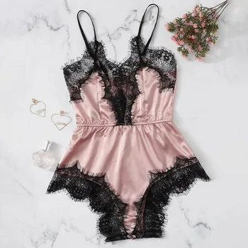 

Best Selling New Fashion Sexy Bodysuit Jumpsuit Lace Satin Silk Sleepwear Lingerie Underwear pijama mujer verano W4