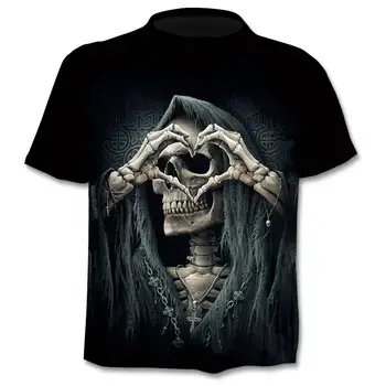 

2020 new skull 3D round neck print T-shirt men's fashion hip-hop loose T-shirt