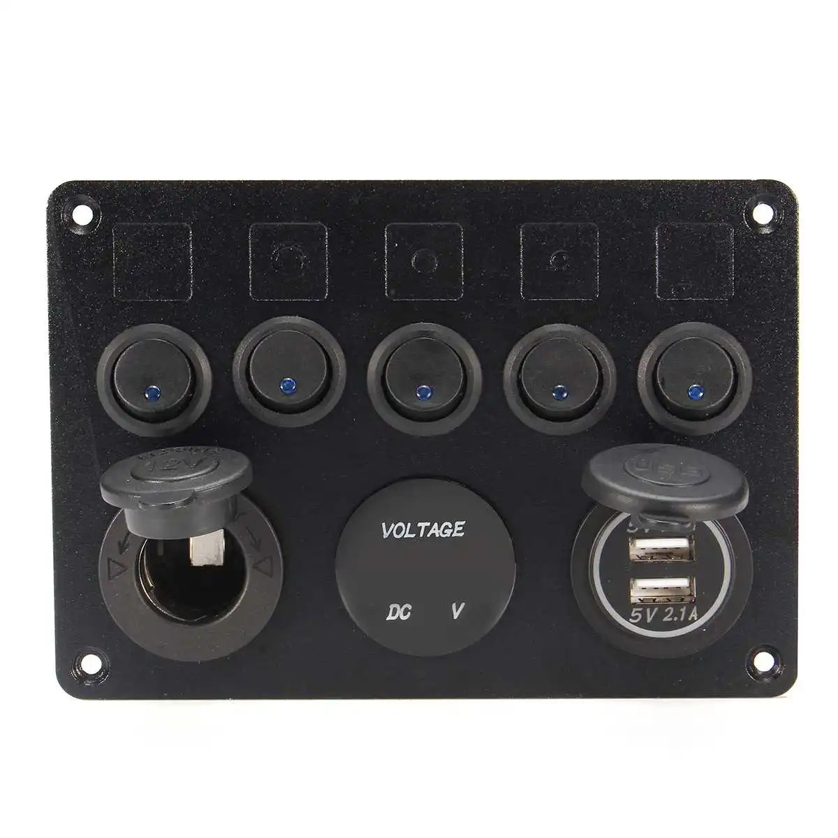 5 Gang Car Marine Boat Universal LED Rocker Switch Panel Circuit Digital Voltmeter Dual USB Port 12V Outlet with DIY sticker