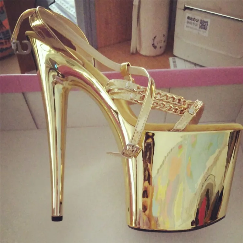 15 cm beautiful gold and silver chain decoration, party sandals sexy model stage show, dancing shoes