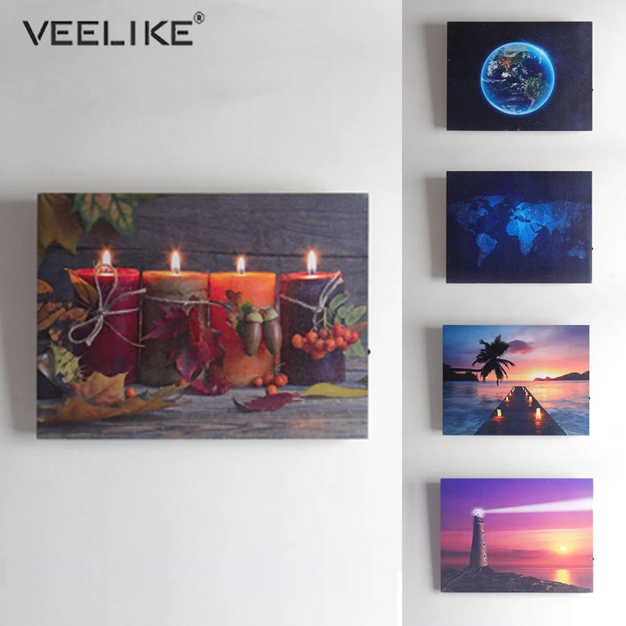 

Prints Home Decor Wall Art LED Light Canvas Painting Mural Lamp Living Room Bedroom Landscapes Frame Wall Picture Poster Vintage