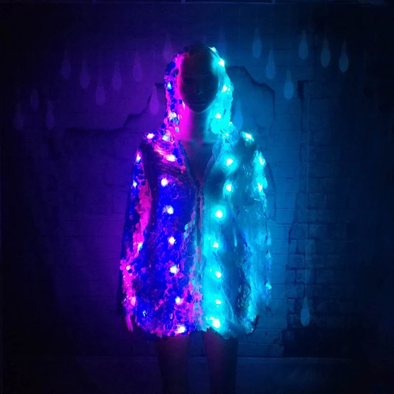  FHILLINUO LED lumious clothes LED stage female sequins coat casaco feminino show for dancer singer  - 4000080222696
