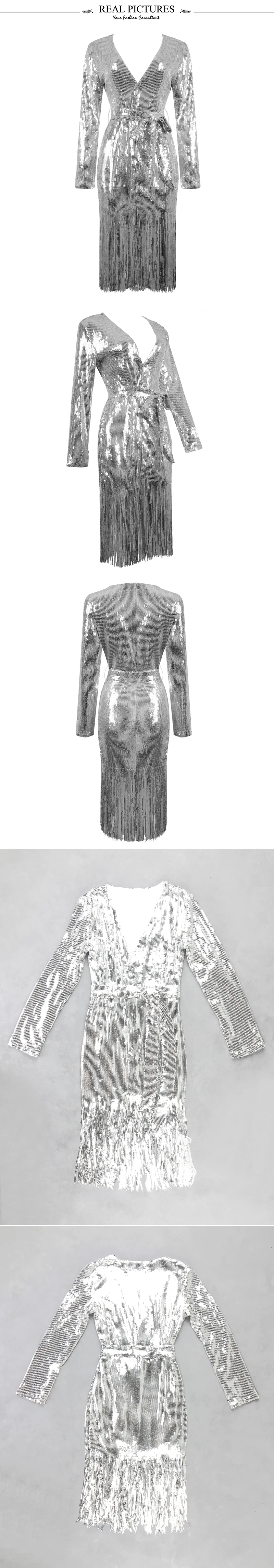 VC все новая трендовая верхняя одежда с серебряными блестками сексуальный v-образный вырез с поясом повседневная одежда для вечеринок женское длинное пальто