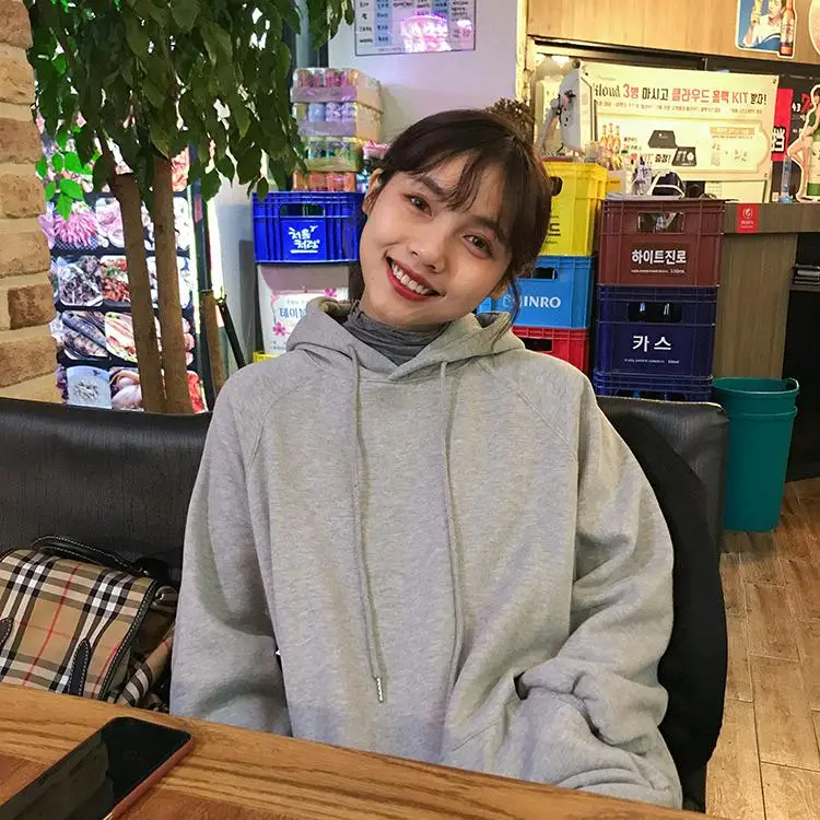 9 Colors New Autumn Jerseys Female Harajuku Cute Oversized Hoodies Long Sleeve Plus Velvet Lace Up Women Sweatshirt Kpop Clothes - Цвет: GR