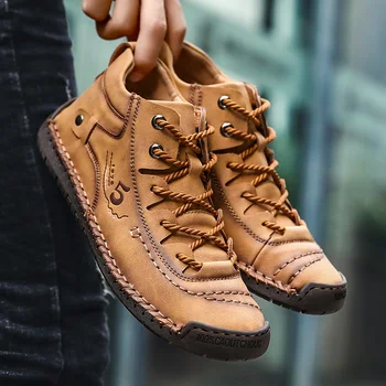 

Fashion Men Leather Boots Men's Warm Fur Snow Boots Winter Shoes High Quality Split Leather Comfortable Ankle Men Warm Boots 48