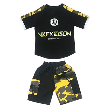 

For Height 110-180cm Children Camouflage Pants Short Sleeve Loose Suit Boys Hip Hop Performance Clothing Girl Street Dance Sets