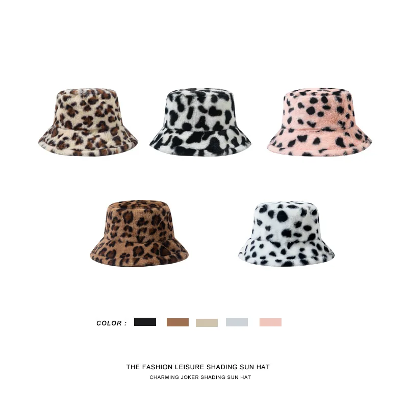 yellow bucket hat Fashion New Women Bucket Hat Vintage Spring Leopard Plush Panama Cap For Women Visor Soft Female Fisherman Sun Hats fisherman hat womens