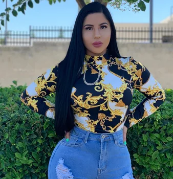 

Women Printed Long Sleeve Slim Fit Casual Spring Fall Top T-shirt Stretch Retro Style Tunic Tops Streetwear Graphic T-shirt