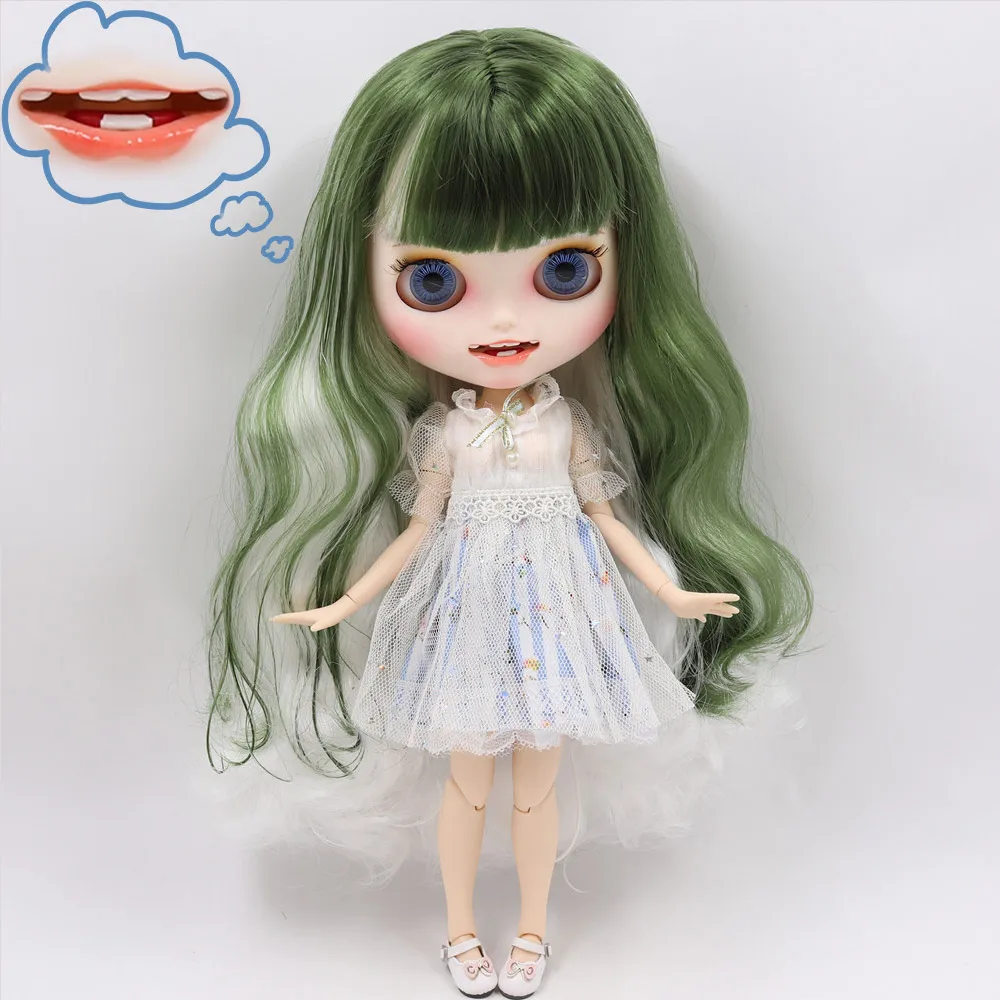 Ледяной обнаженный Blyth кукла No. BL4299/136 белый микс зеленые волосы резные губы открытый рот матовые индивидуальные лица соединение тела 1/6 bjd