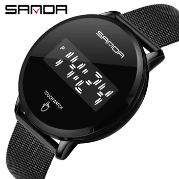 

SANDA Fashion Men Watch 2020 Waterproof LED Touch Screen Date Sport Mesh belt Hours Wrist Black Watch gifts Reloj hombre #8003