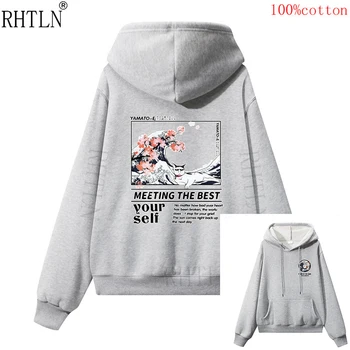 

RKTLN Japanese Funny Cat Wave Printed Fleece Hoodies 2020 Winter Japan Style Hip Hop Casual Sweatshirts Streetwear