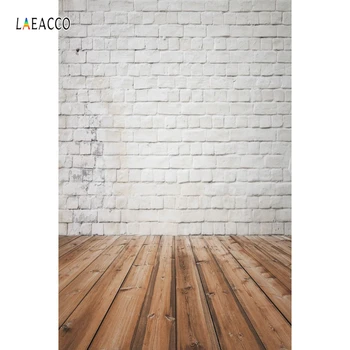 

Laeacco White Brick Wall Wooden Floor Portrait Grunge Photography Backgrounds Customized Photographic Backdrop For Photo Studio