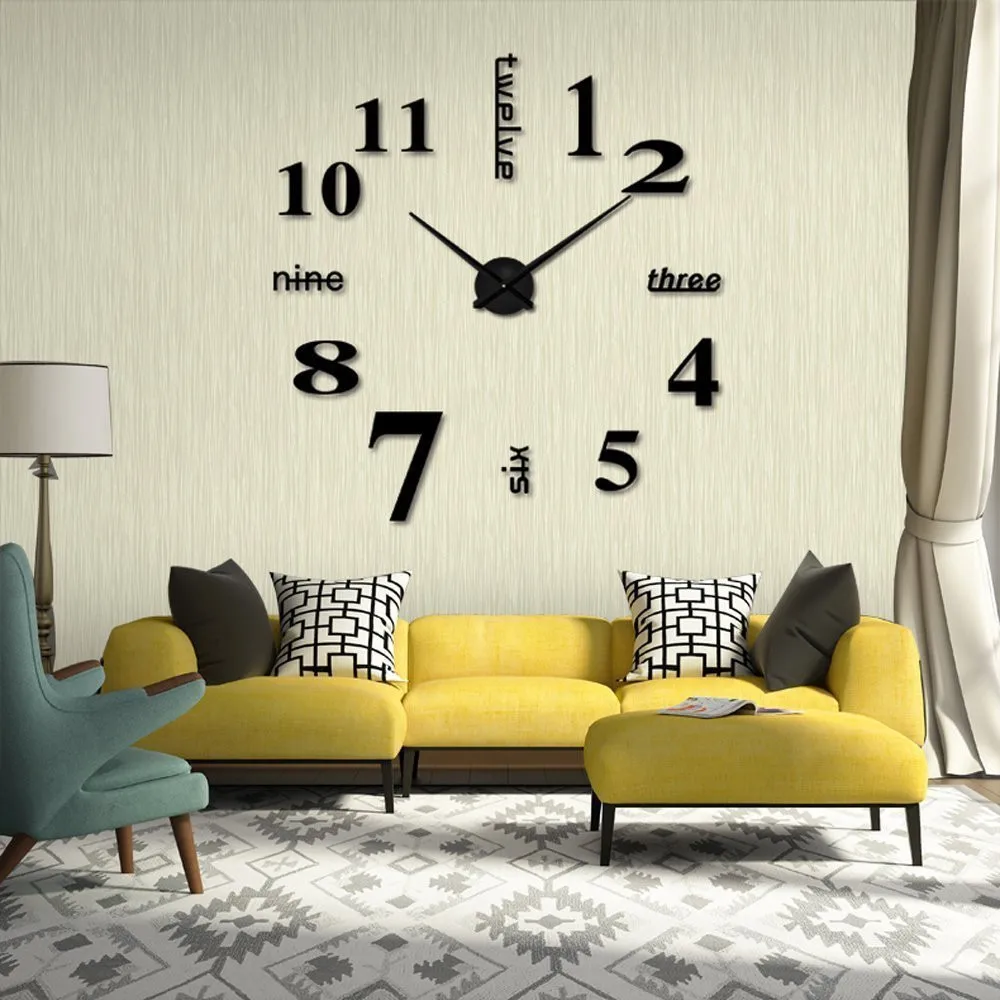 DIY 3D Wall Clock Roman Numeral Metallic Mirror Stick  Clock Home Art Decor Z 