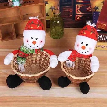 

Christmas Candy Rattan Basket With Plush Doll For Home Wedding Xmas Party Bamboo Food Storage Baskets For Child Kids Decor Gift