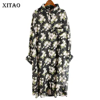 

XITAO Korean Style Loose Plus Size Print Casual Medium and Long Shirt 2020 Spring Summer New Small Fresh Fashion Top DMY4487