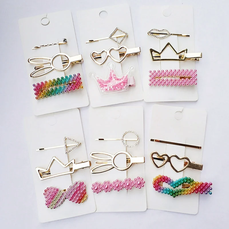 Cute Girls Hair Clips Cartoon Shape Pearl Design Hair Pin Set Children Hairpin Princess girls Hair Accessories