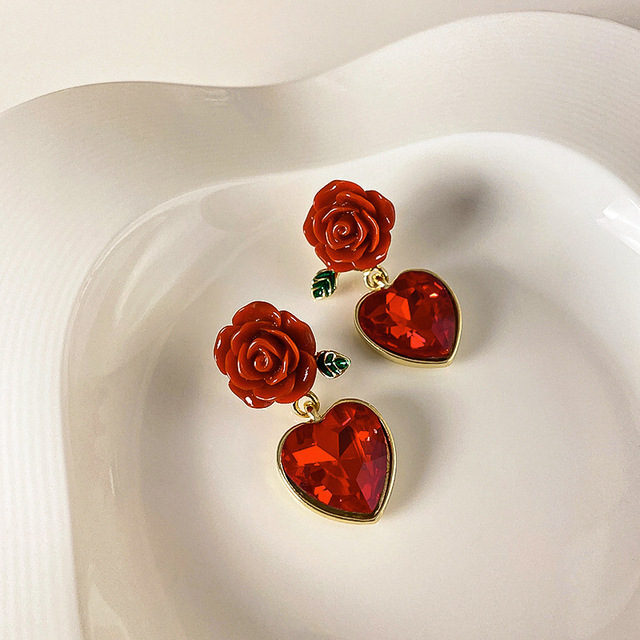 Red Rose Rhinestone Stud Earrings For Women Butterfly Angel Wings Pearl Flowers Earring Bride Wedding Engagement Jewelry