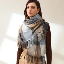 

2021 New Ladies Plaid Scarf Double-sided Thick Knitted Cashmere Tassel Scarf Luxury Winter Warm Shawl Scarf for Women Gift Scarf