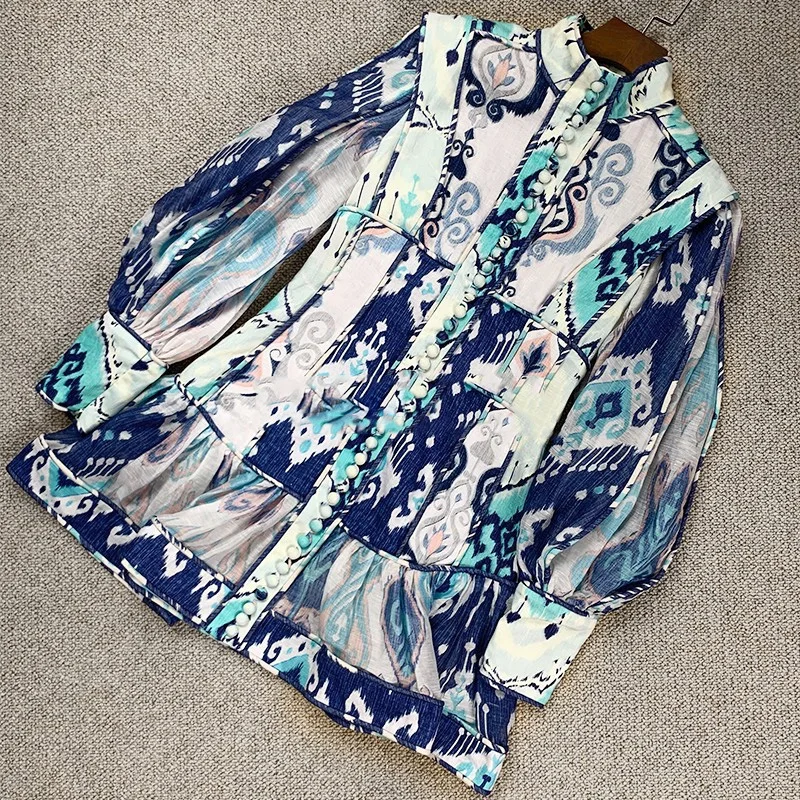 Осеннее Новое модное женское Ретро однобортное мини-платье в стиле дворца с рукавами-фонариками