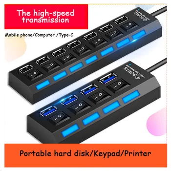 

USB 2.0 HUB Multi USB Splitter 4/7 Port Expander Multiple USB3 Hab Use Power Adapter USB2.0 Hub with Switch for PC