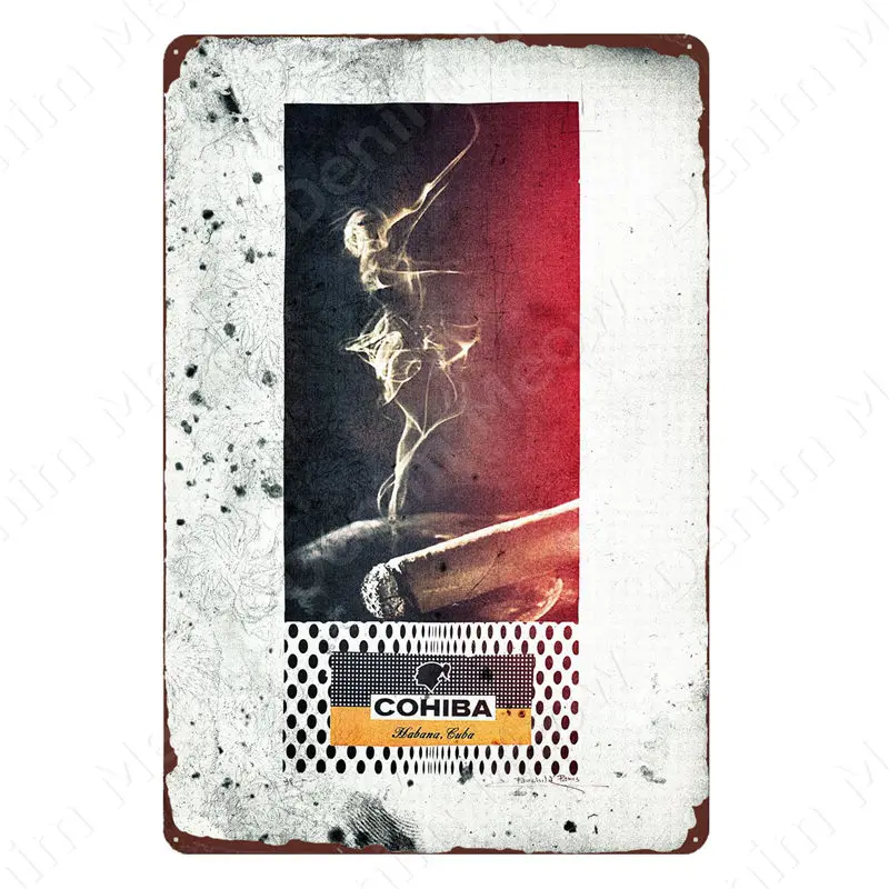Targa decorativa in metallo con sigari, stile vintage, per casa