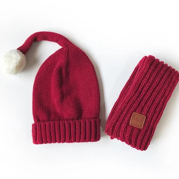 

Winter Beanie Cotton 2Pcs Baby Hats Scarf Set Knitted Warm Pompon Caps Kids Soft Hats Children Girls Boys