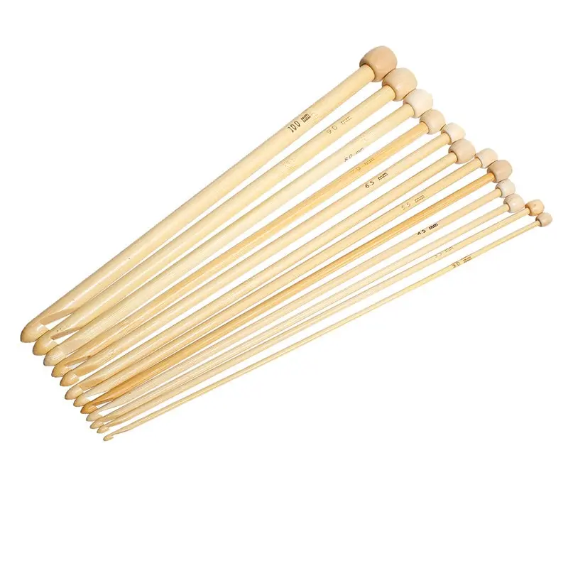 

10-3mm Natural Bamboo Single Pointed Afghan Tunisian Crochet Hooks Set Knitting Needles Mixed 25.5cmx1.9cm-25x0.8cm,12PCs/Set