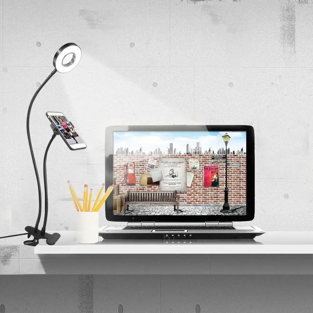 

USB LED desk Table Lamps for the bedroom home decoration Aluminum LED Selfie Ring Light with Tripod Phone Clip for Camera Video
