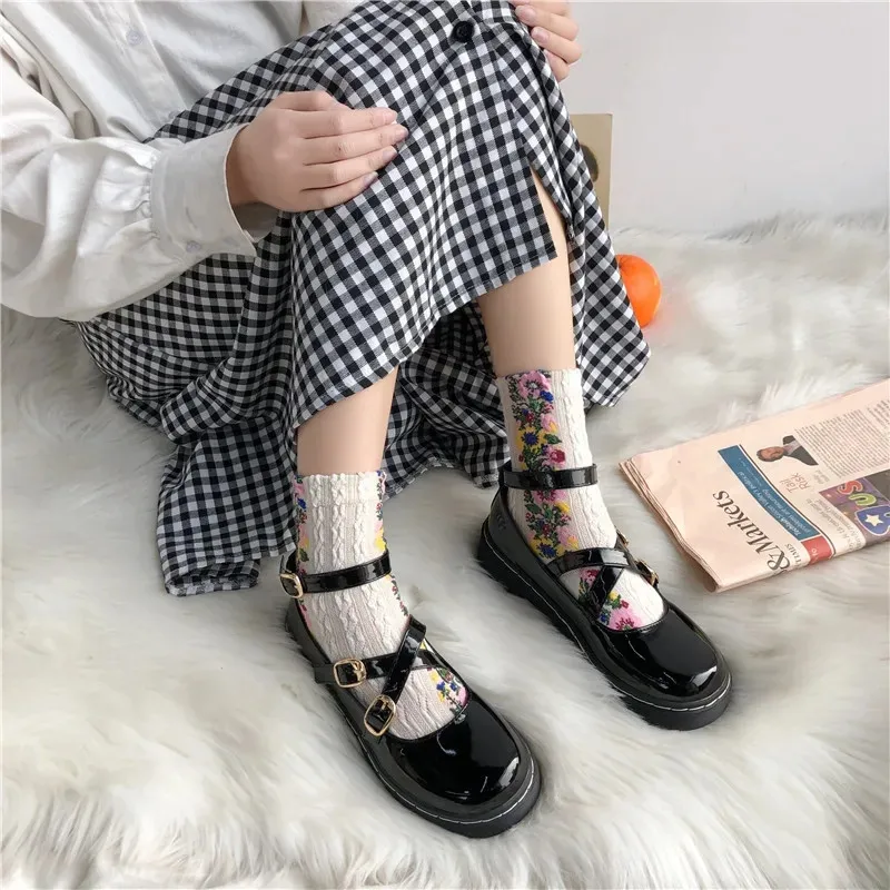 Women's y2k Gothic Punk Chain Shoes Chunky Platform Wedges Square Toe Motorcycle Shoes Fashion Designer Black Leather Flats 2022