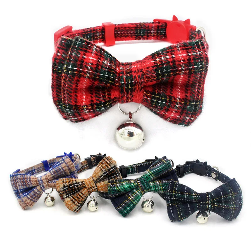 Plaid Bowknot Pet Collar Collar with Bell Use for Dogs