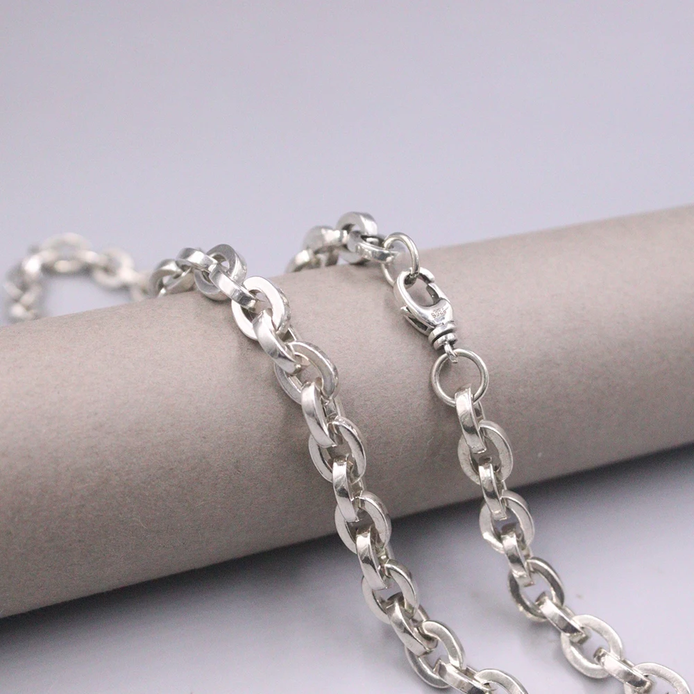 

Ожерелье из настоящего искусственного серебра, Классическая цепочка с круглым звеньем 8 мм, 24,4 дюйма, штампованная застежка-карабин S925