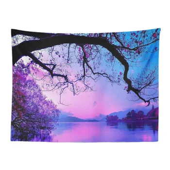 

Psychedelic Scenery Tapestry Tree House Adult Sunset Living Room Bedroom Decoration Tapestry Woods Picnic Polyester Blanket