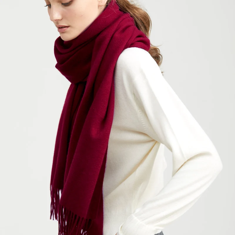 Wine red Solidlove шерсть Зимний шарф женские шарфы для взрослых Сплошной роскошный осенний модный дизайнерский шарф шарфы-пончо для женщин - Цвет: Wine red