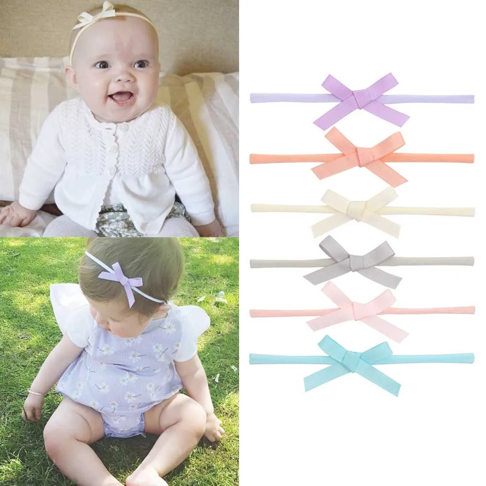 

6Pcs/lot Nylon Headband for Baby Girls Hair Bows Handmade Elastic Head Band Newborn Bowknot Headwear Candy Kids Hair Accessories